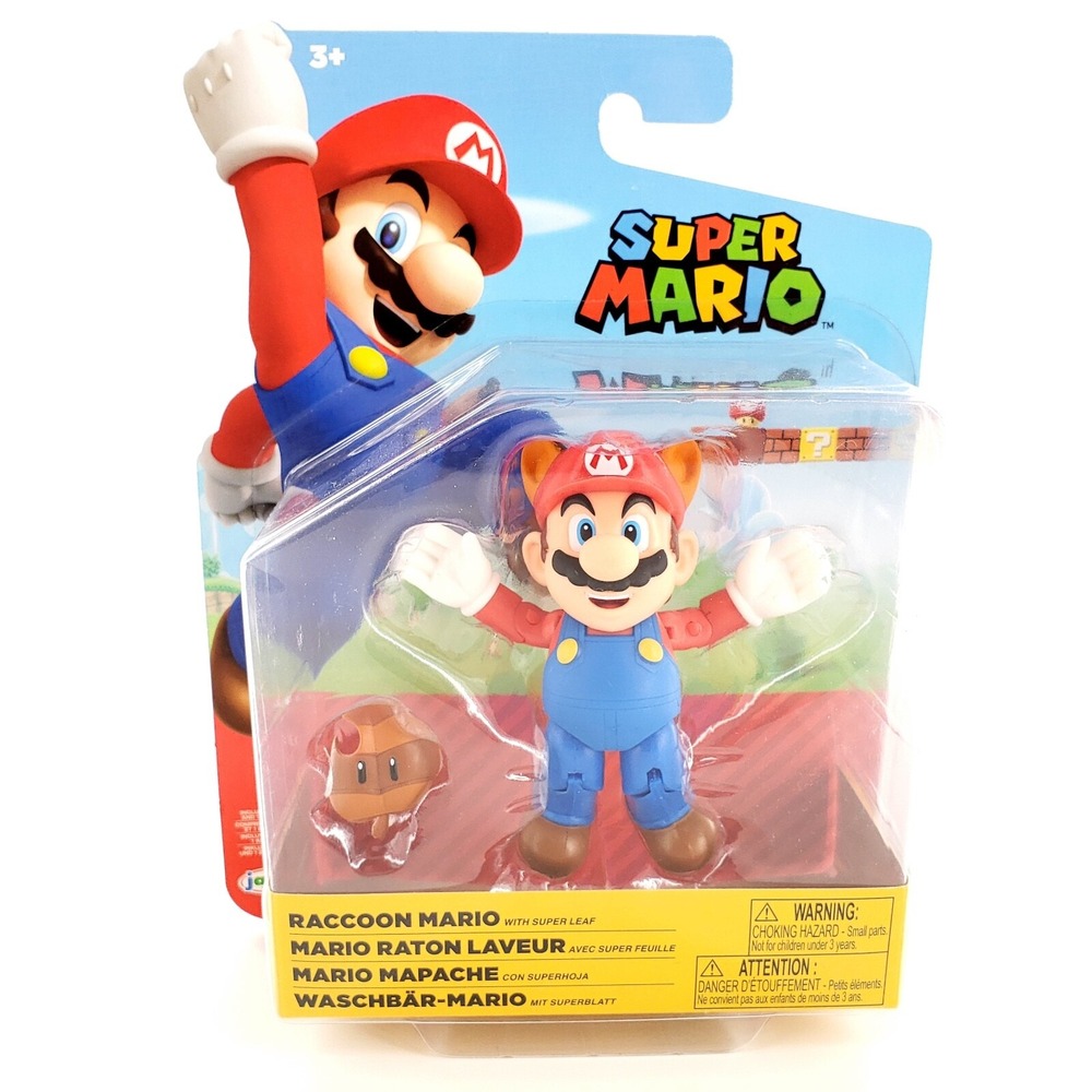 Super Mario Raccoon Mario w/ Super Leaf Figure World Of Nintendo Brand New